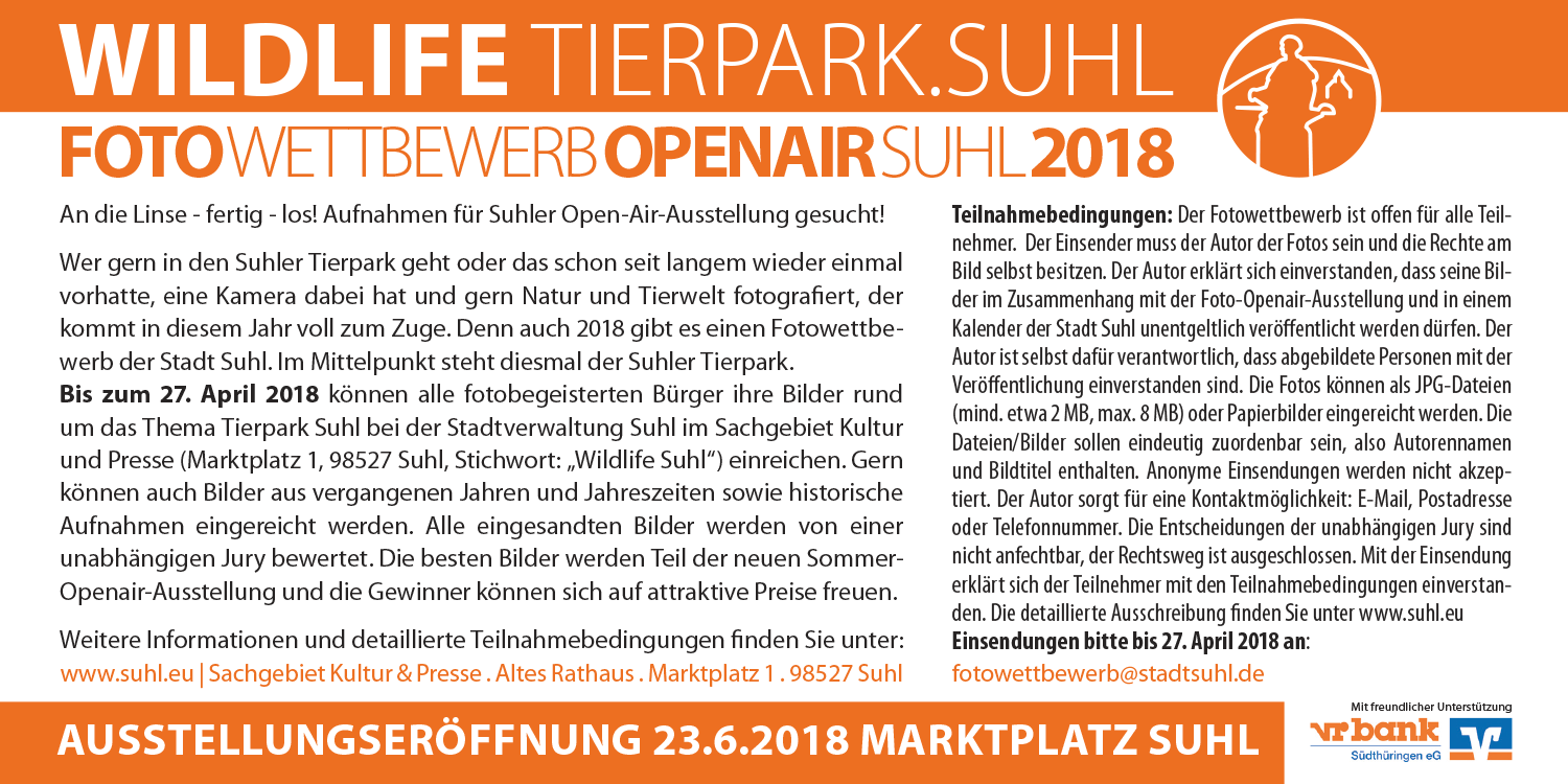 Karte zum Fotowettbewerb "Wildlife - Tierpark Suhl" 2018 (Grafik Design: Designakut 2018)