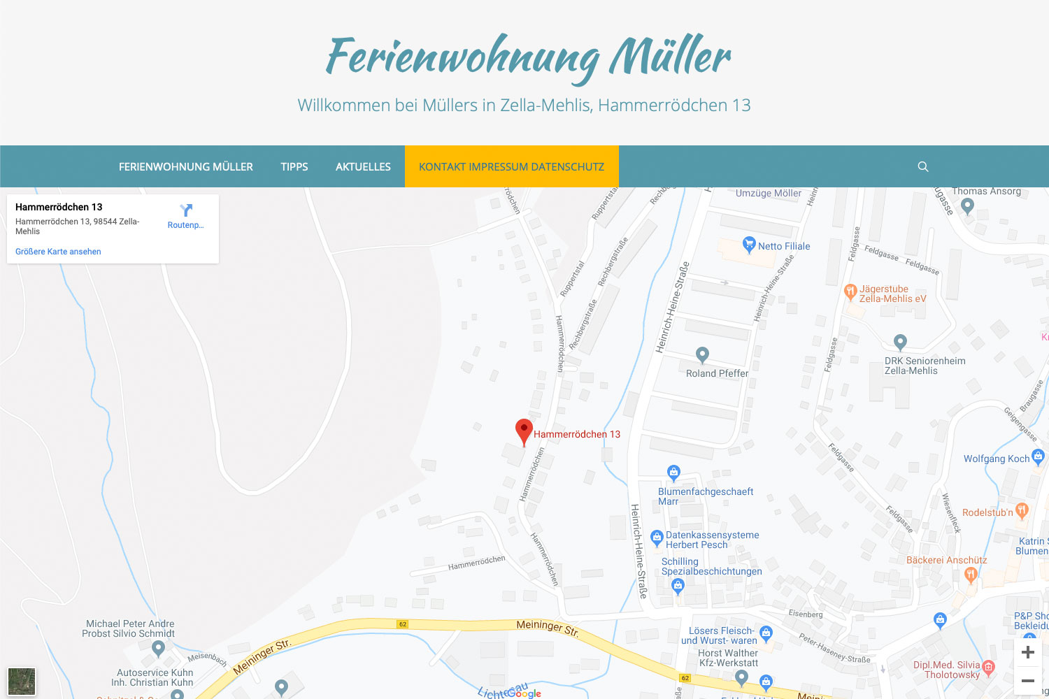 Website fewo.in-zella-mehlis.de: Kontakt (Webdesign: Designakut 2019, Foto: Jens Gutberlet)