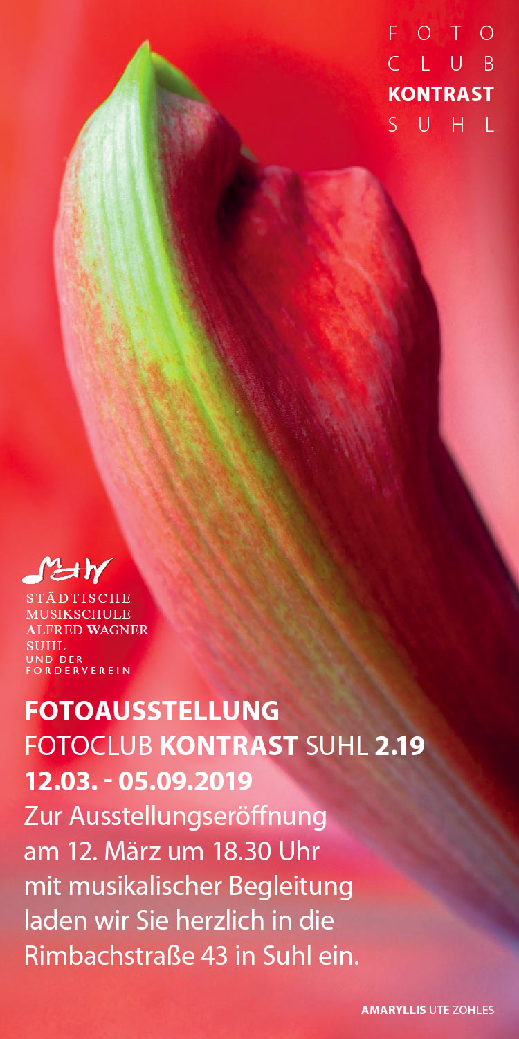 Kontrast 2.19 (Flyer) . Fotoclub-Kontrast-Ausstellung 2019 in der Musikschule Suhl (Foto: Ute Zohles, Gestaltung: Andreas Kuhrt)