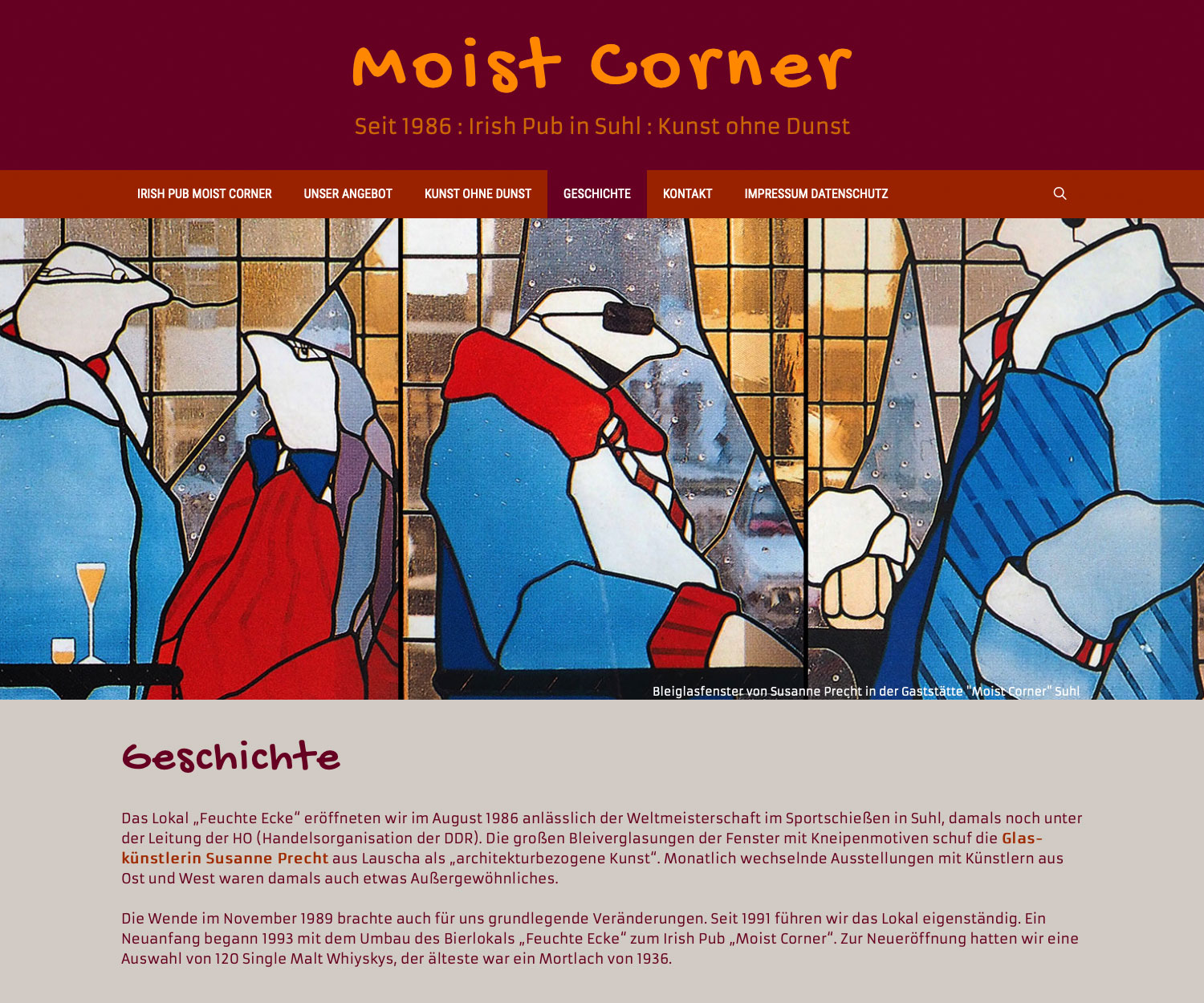 Geschichte . Website Moist Corner Suhl (Web Design: Designakut 2019)