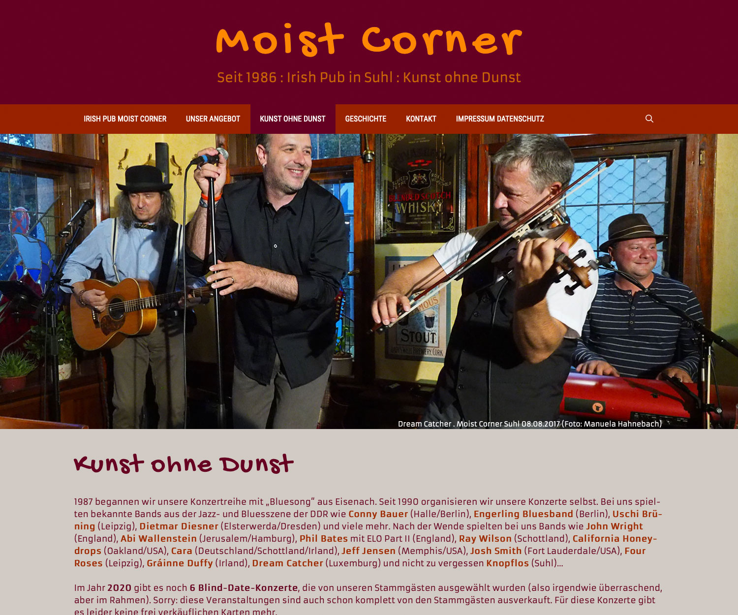 Kunst ohne Dunst . Website Moist Corner Suhl (Web Design: Designakut 2019)