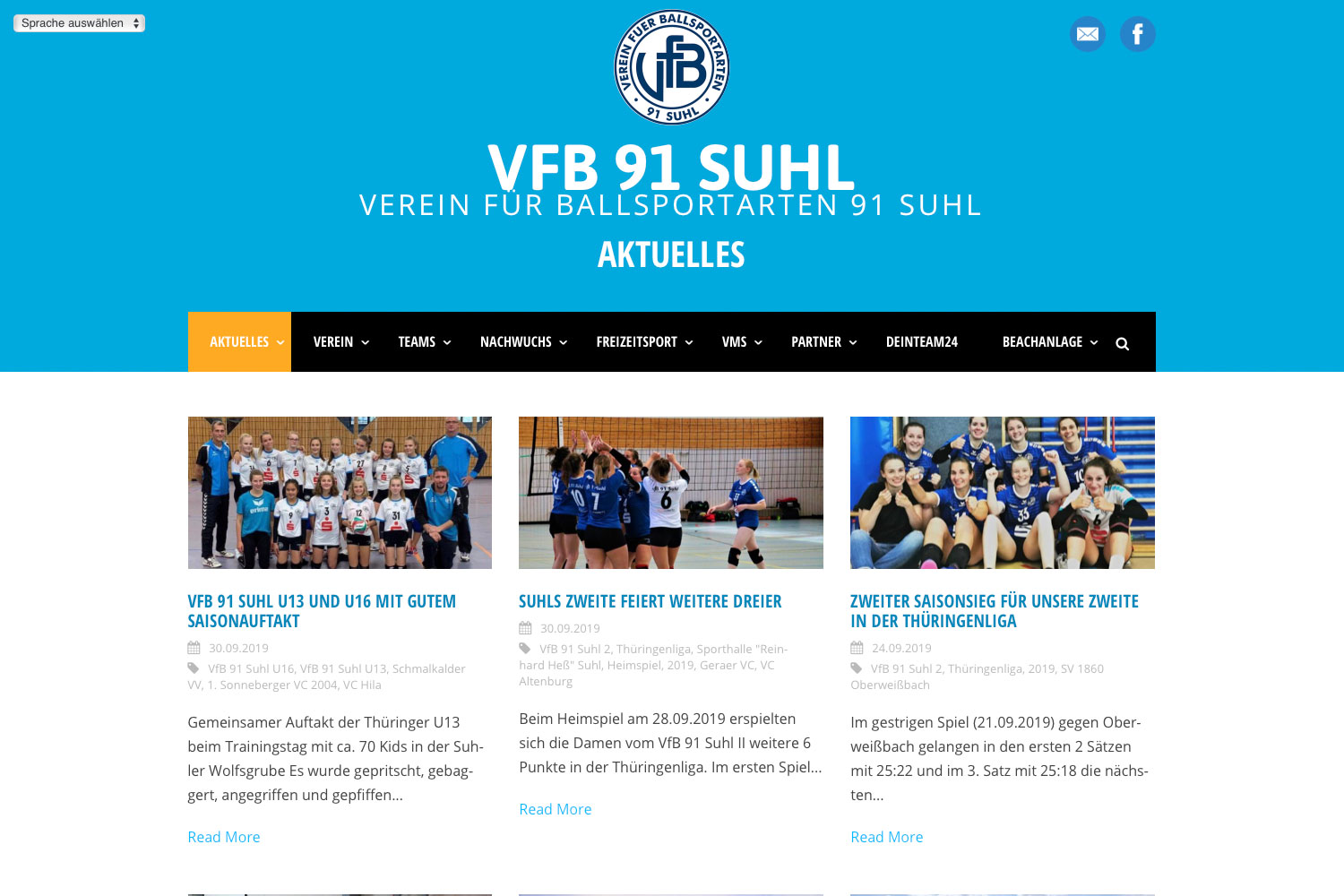 Blog: Aktuelles . Website VfB 91 Suhl (Web Design: Designakut 2019)