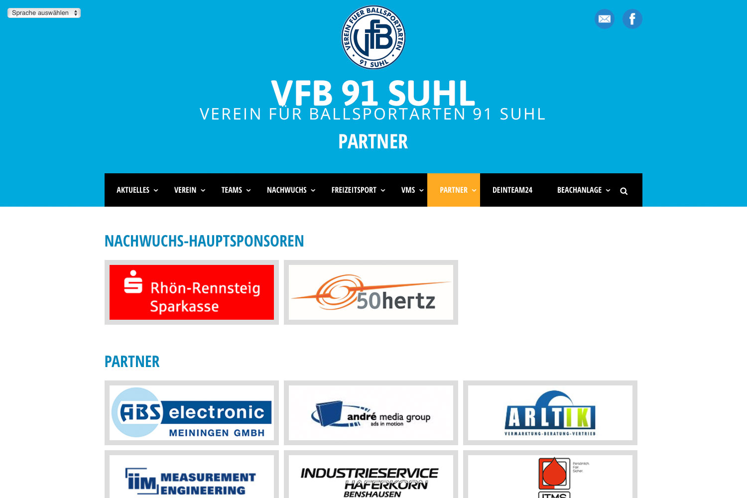Seite: Partner . Website VfB 91 Suhl (Web Design: Designakut 2019)