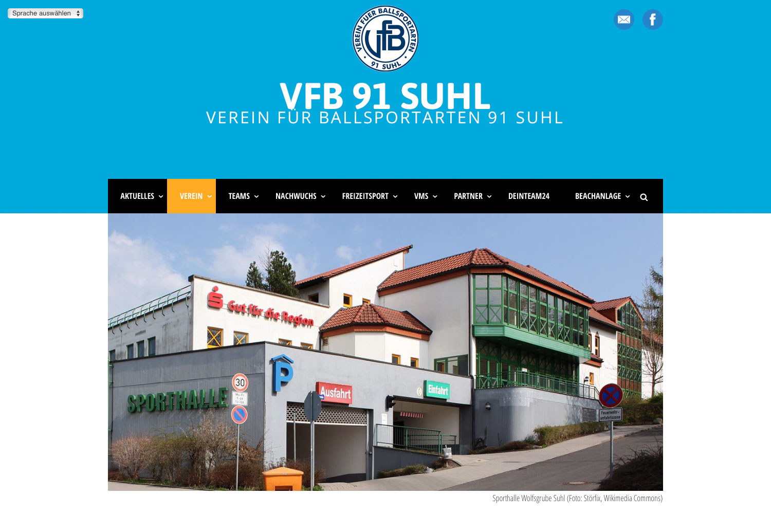 Sporthallen: Wolfsgrube . Website VfB 91 Suhl (Web Design: Designakut 2019)