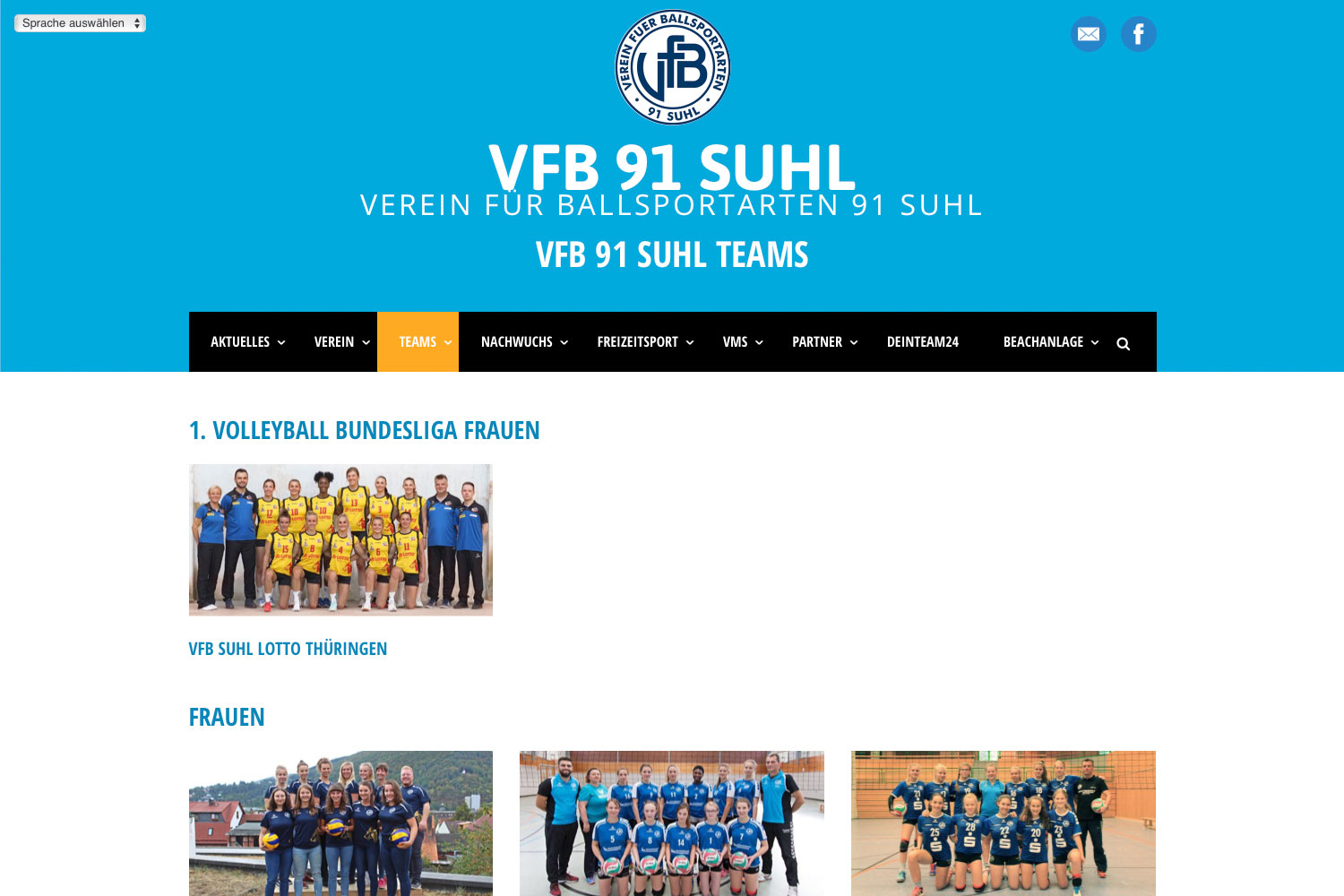 Übersicht: Teams . Website VfB 91 Suhl (Web Design: Designakut 2019)
