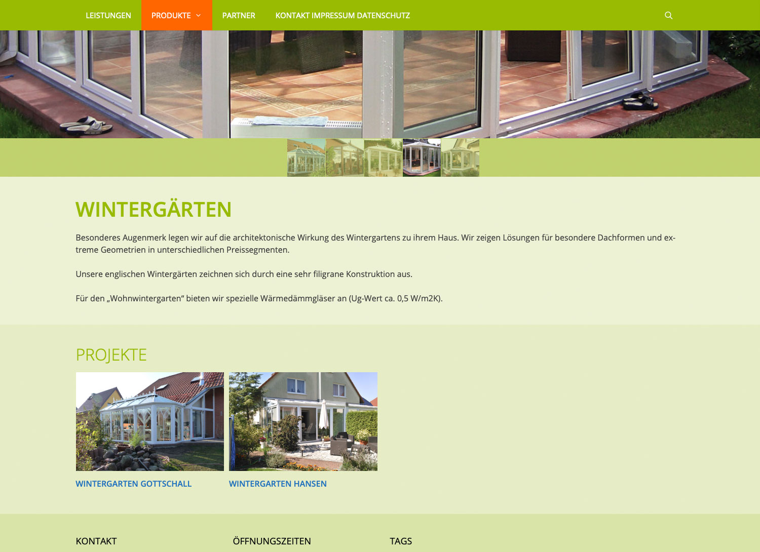 Produkte: Wintergärten (gescrollt) . Birkner Wintergärten . Website (Webdesign: Designakut 2019, Foto: Birkner)