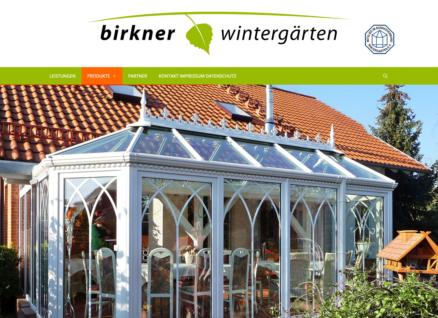 Produkte: Wintergärten . Birkner Wintergärten . Website (Webdesign: Designakut 2019, Foto: Birkner)
