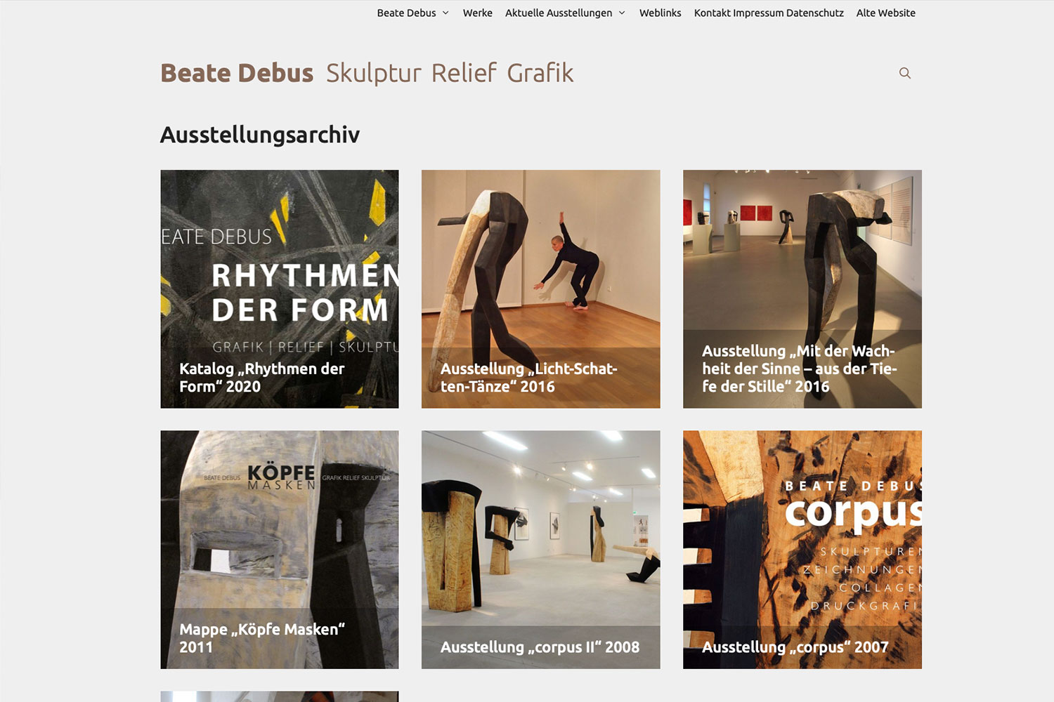 Website Debus Skulptur: Ausstellungsarchiv (Web Design: Designakut 2020)
