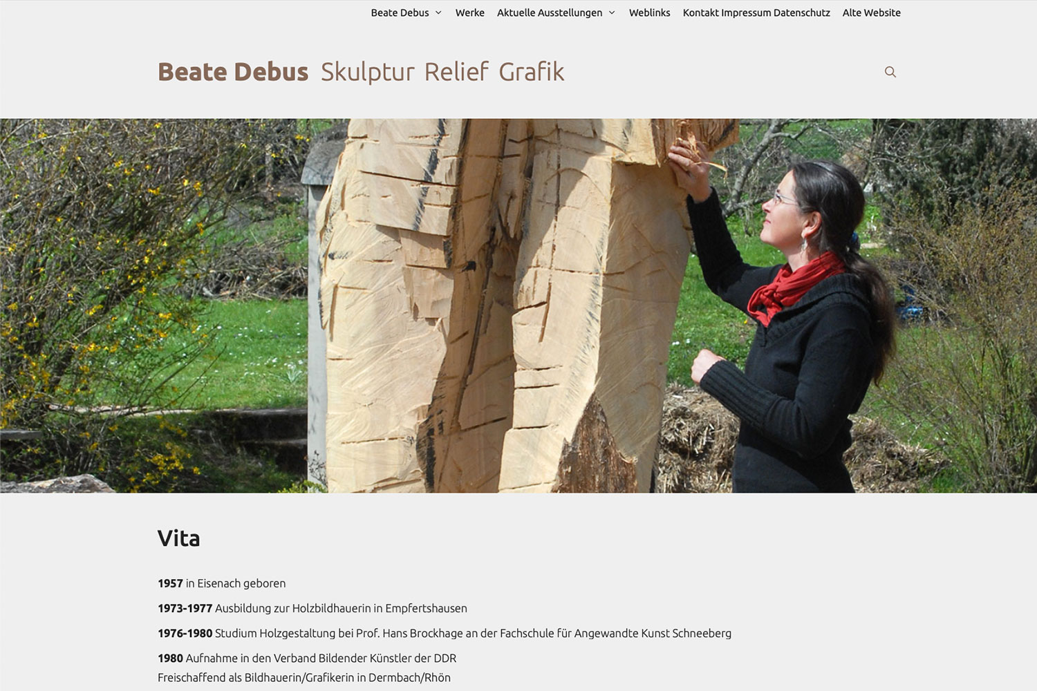 Website Debus Skulptur: Vita (Web Design: Designakut 2020)