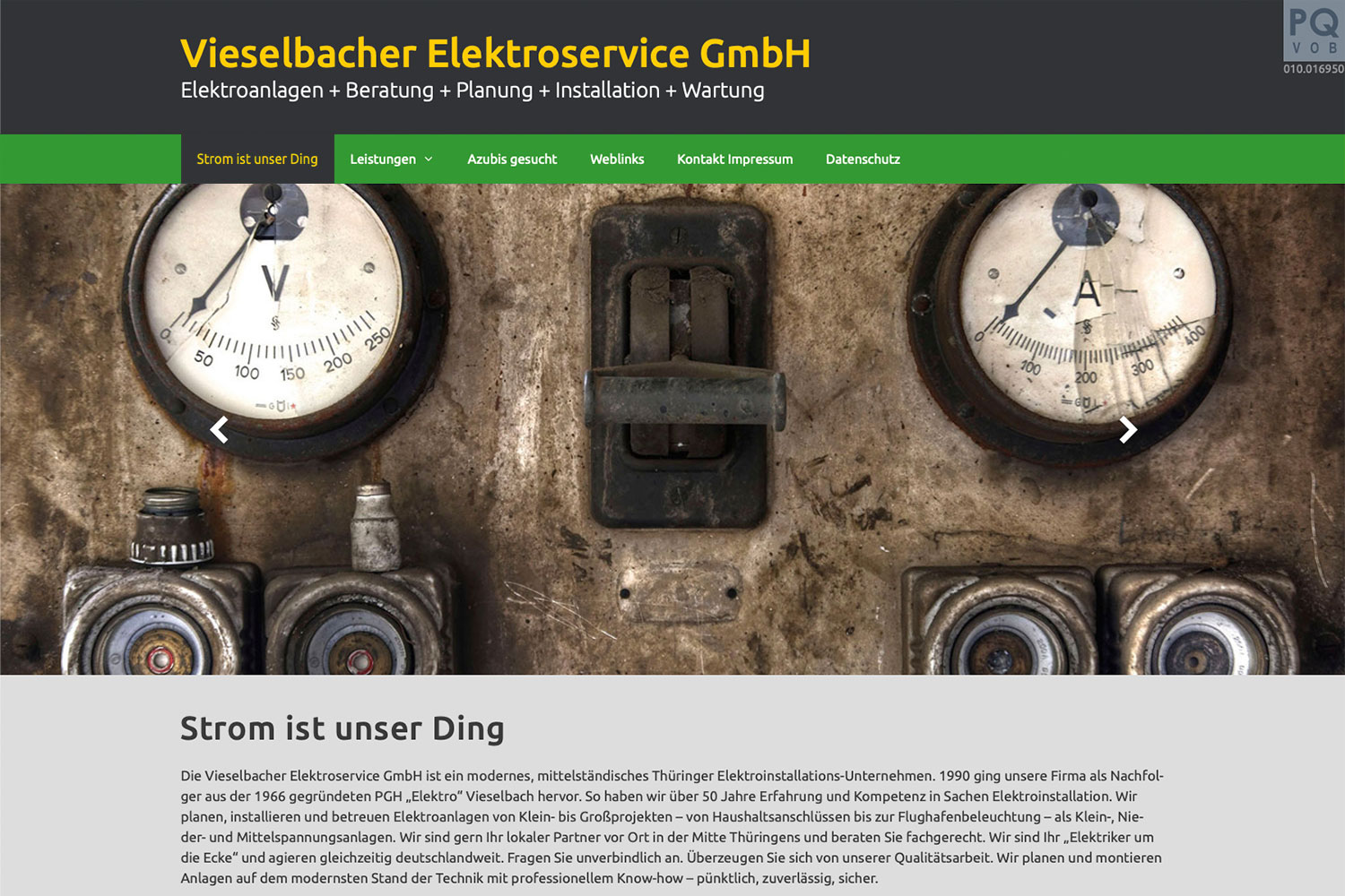 Website Vieselbacher Elektroservice: Startseite (Web Design: Designakut 2020)