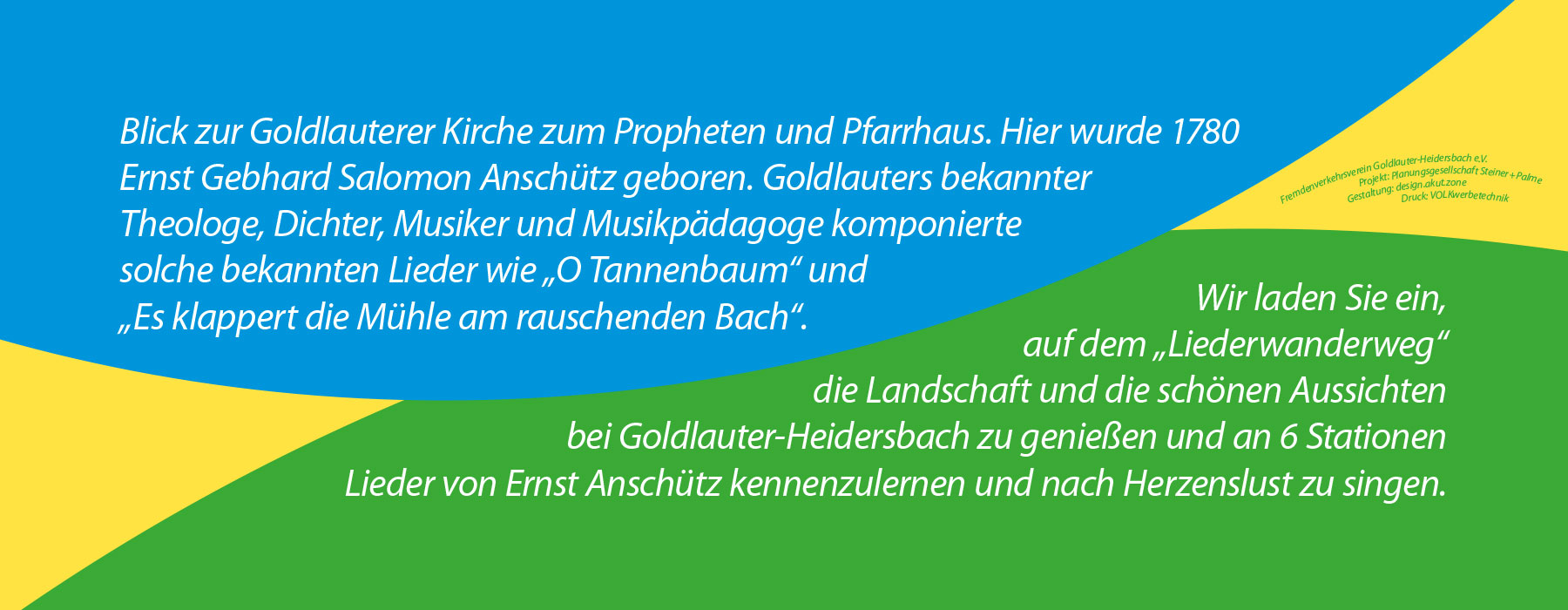 Schild für Wanderweg BlaueLinie Goldlauter-Heidersbach: Ernst Anschütz (Grafikdesign: design.akut.zone 2020/21)