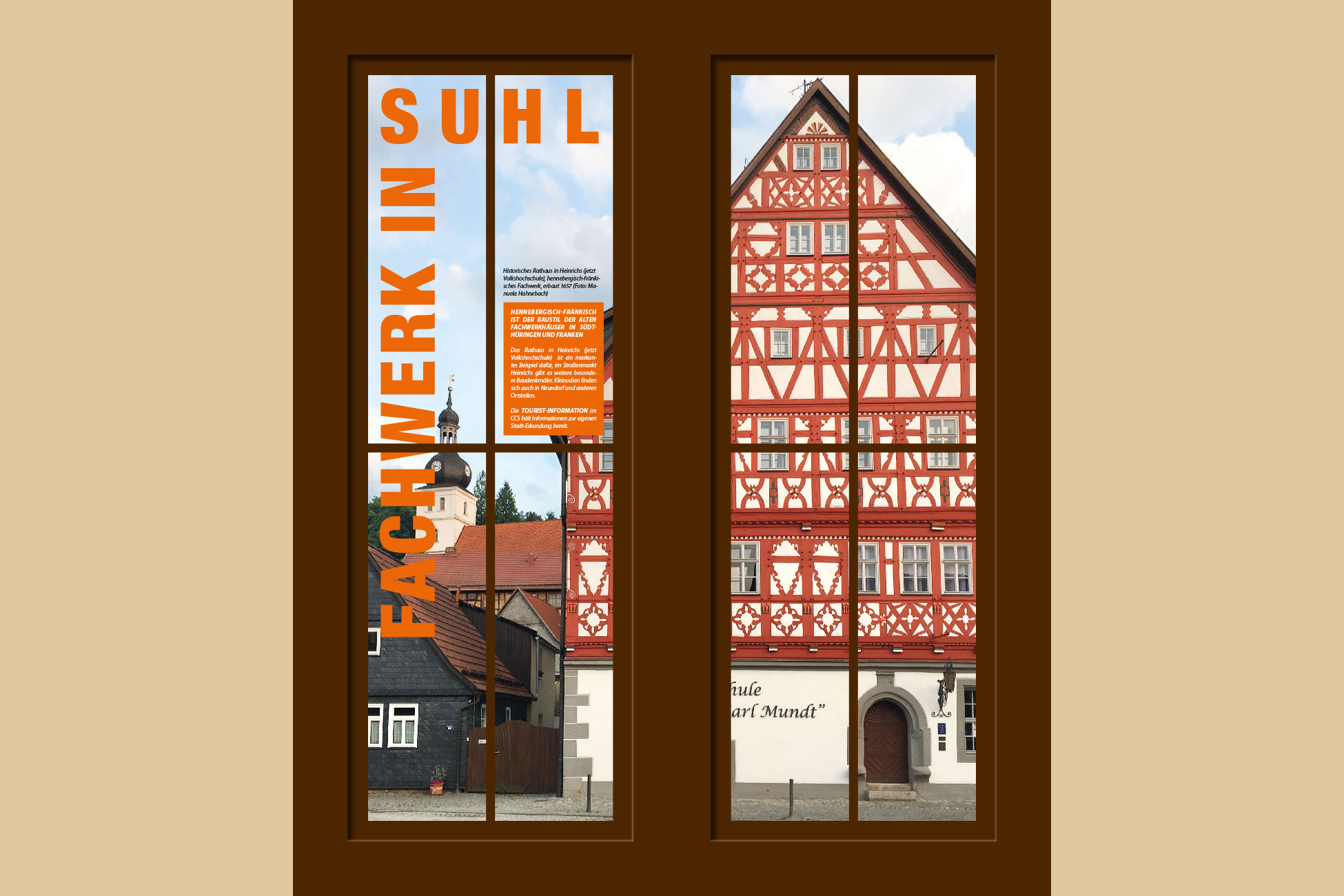 Portalgebäude Suhl (Plakate außen): Fachwerk (Foto: Manuela Hahnebach, Gestaltung: design.akut.zone 2021)