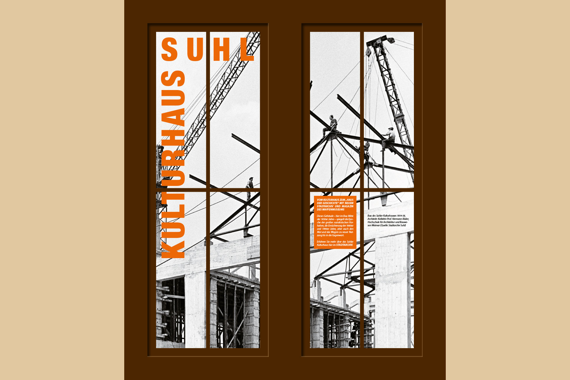 Portalgebäude Suhl (Plakate außen): Kulturhaus (Quelle: Stadtarchiv Suhl, Gestaltung: design.akut.zone 2021)