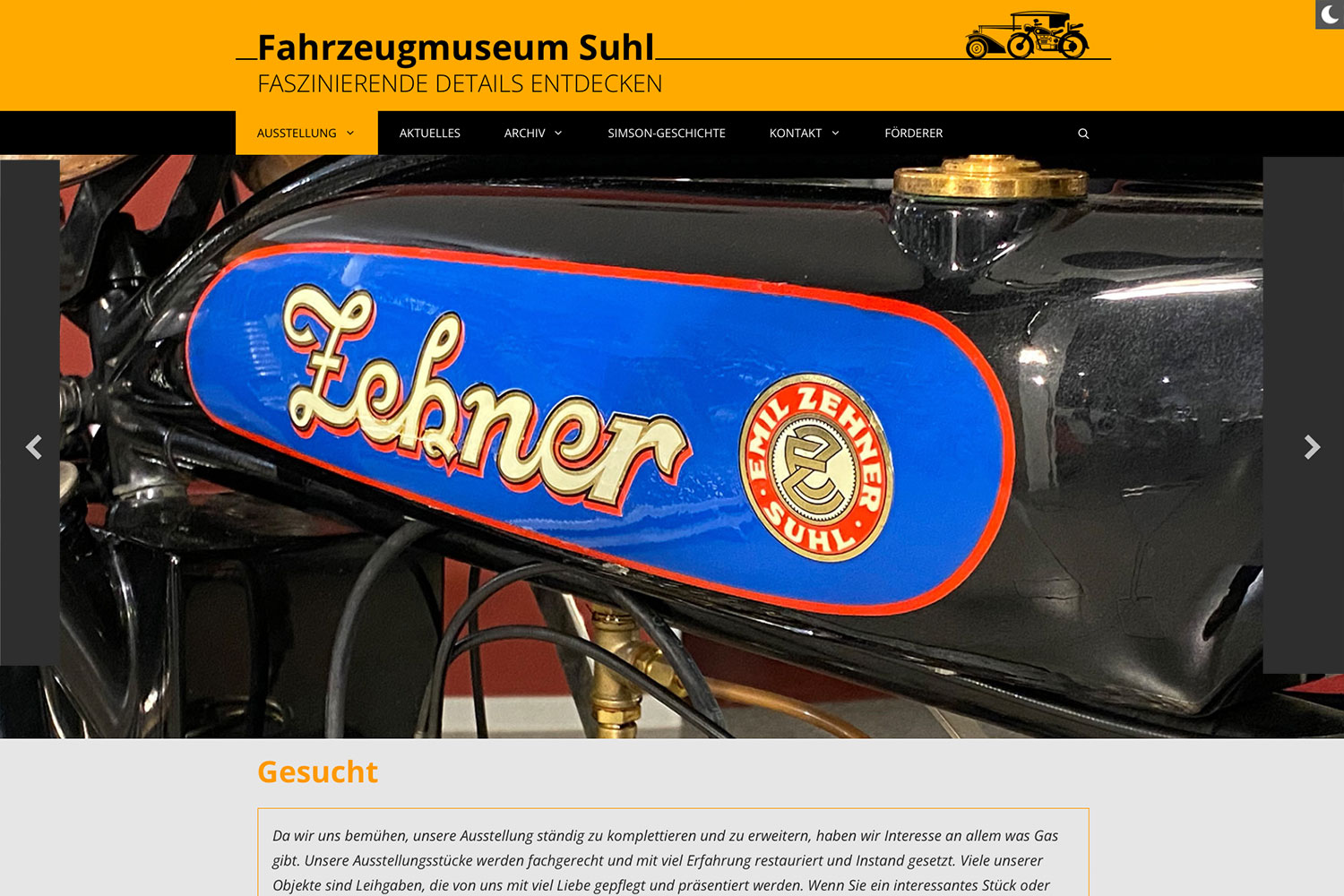 Website Fahrzeugmuseum Suhl: Gesucht (Designakut, WordPress, 2021)