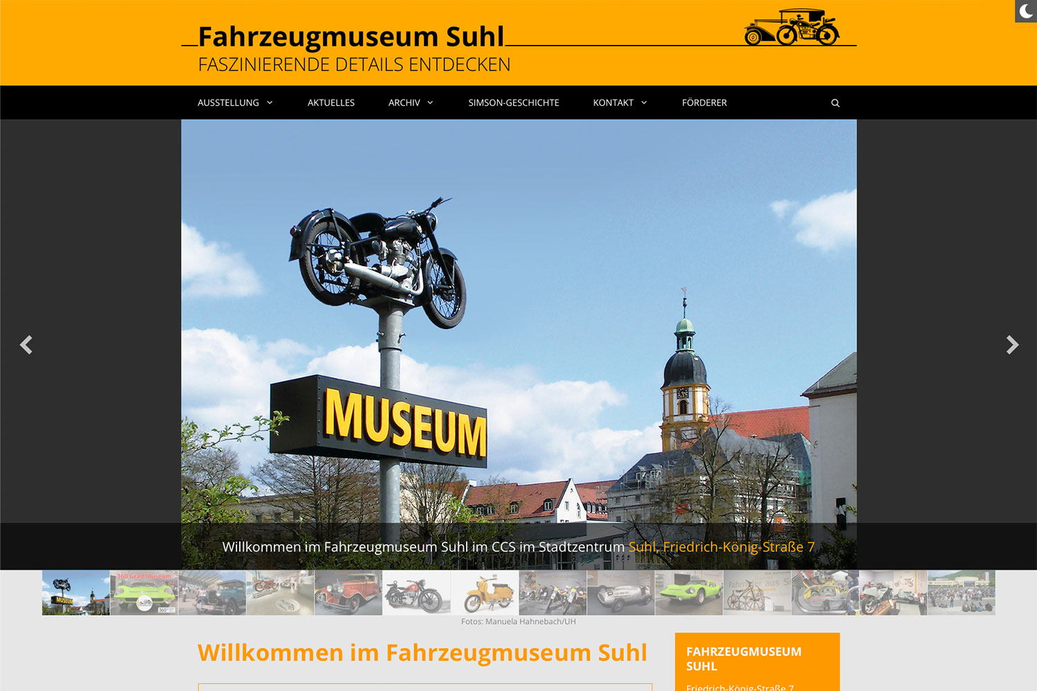 Website Fahrzeugmuseum Suhl: Startseite (WordPress, 2021)