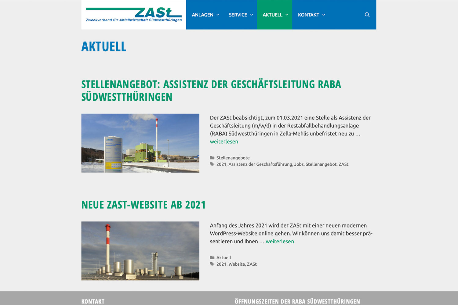 Website ZASt: Aktuell (Blog) (Webdesign: design.akut.zone 2020/21)
