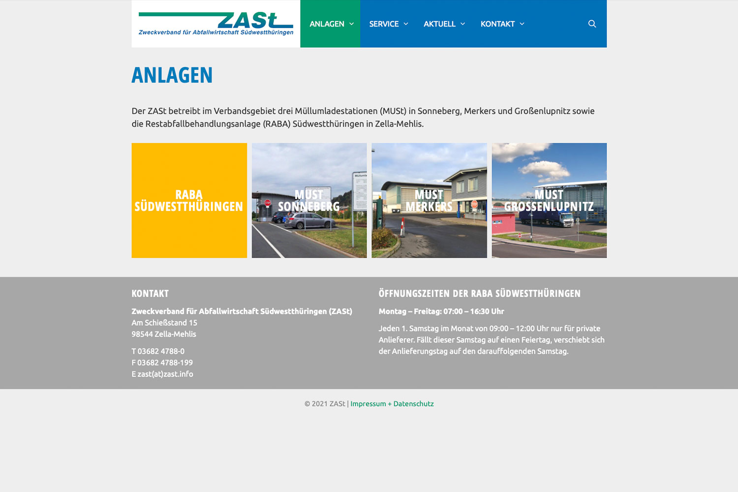 Website ZASt: Anlagen (Webdesign: design.akut.zone 2020/21)