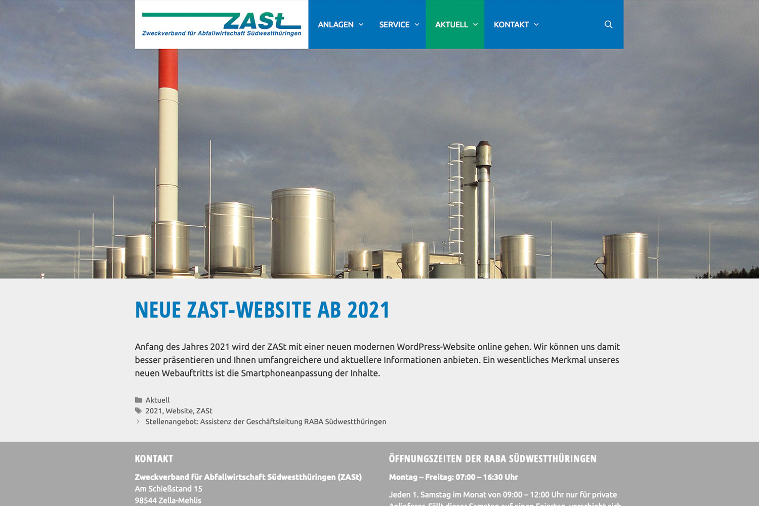 Website ZASt: Beitrag "Neue Website" (Webdesign: design.akut.zone 2020/21)