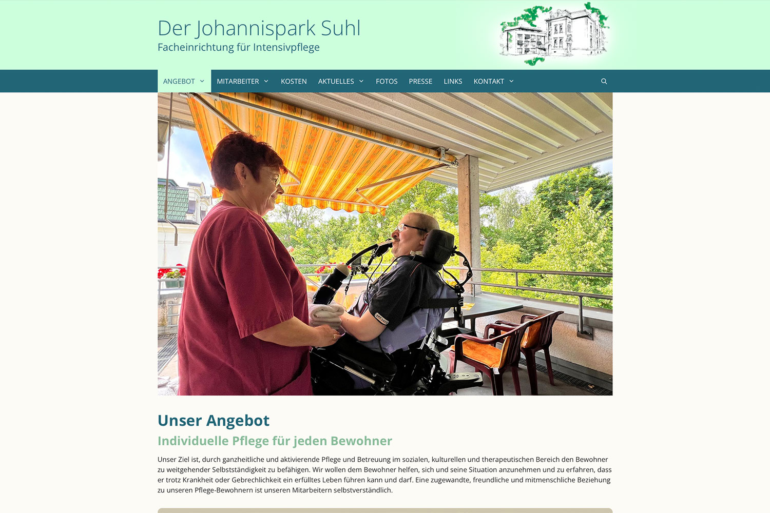Website: Johannispark Pflegezentrum Suhl: Unser Angebot (johannispark.de | 2022/23)