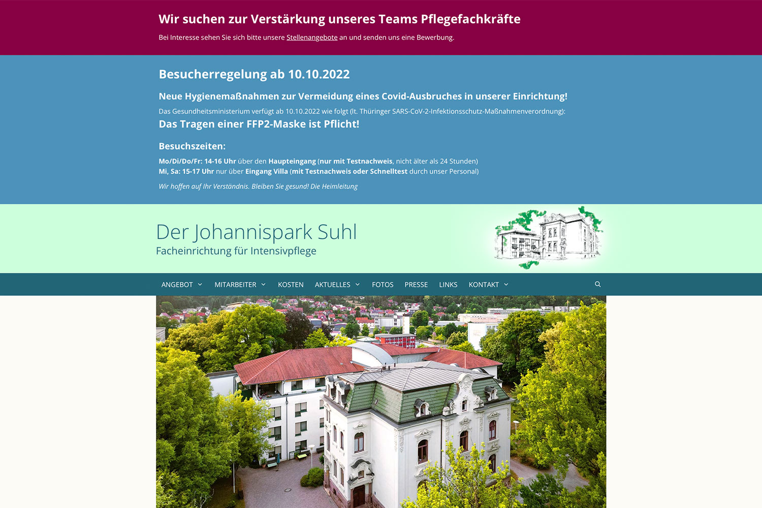 Website: Johannispark Pflegezentrum Suhl: Startseite (johannispark.de | 2022/23)