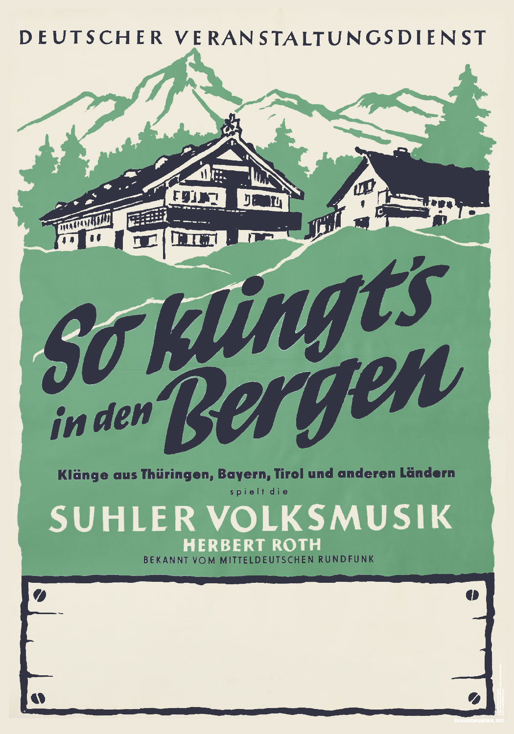 Plakatserie Herbert Roth Ensemble: So klingts in den Bergen (1952) (Gestaltung: design.akut.zone)