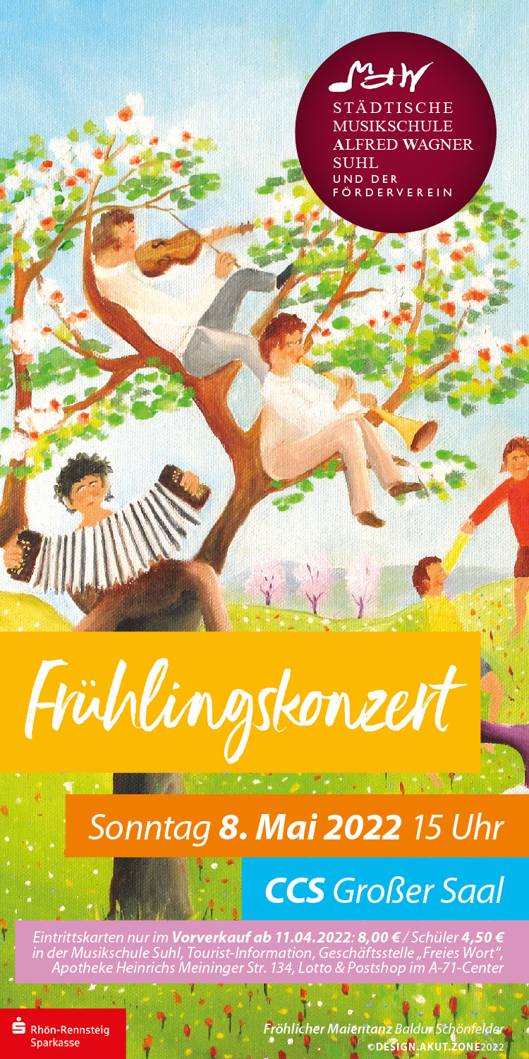 Flyer: Frühlingskonzert Musikschule Suhl (Gestaltung: design.akut.zone, Bild: Baldur Schönfelder)