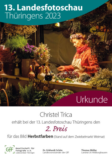 Urkunden zur 13. Landesfotoschau Thüringens 2023: 2. Preis: Christel Trica "Herbstfarben"