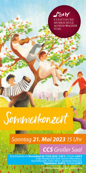 Musikschule Suhl: Sommerkonzert 2023 (Flyer, Hintergrundbild: Fröhlicher Maientanz, Baldur Schönfelder)