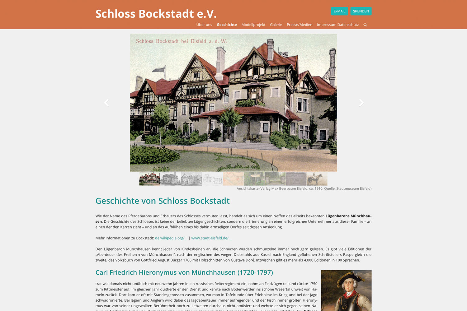 Website schloss-bockstadt.de: Geschichte (Webdesign: design.akut.zone 2023)