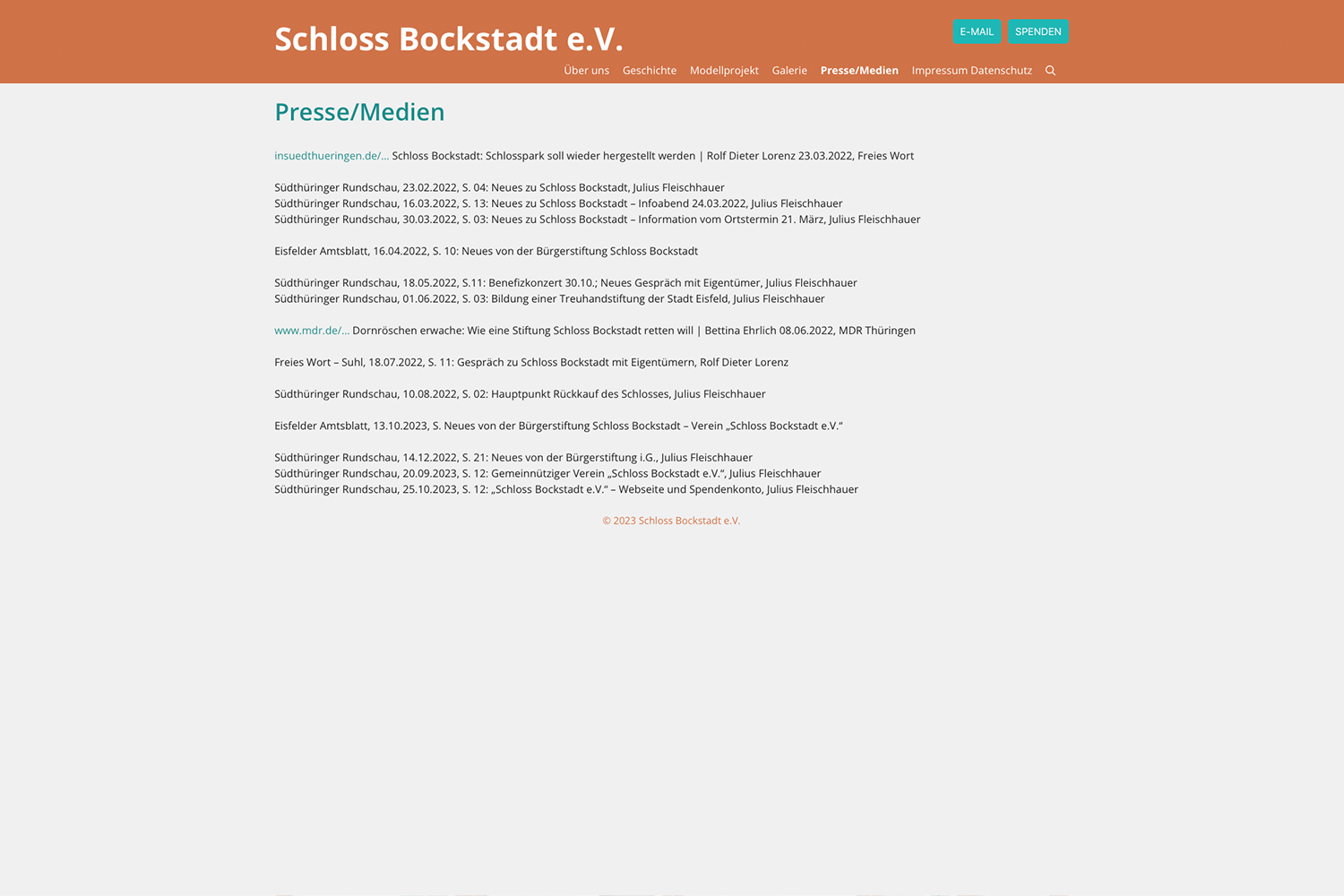 Website schloss-bockstadt.de: Presse/Medien (Webdesign: design.akut.zone 2023)