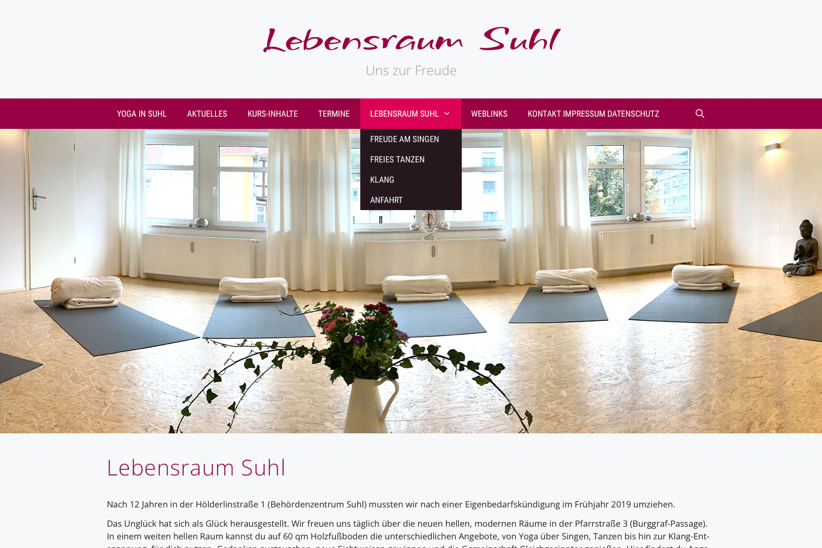 Website: Yoga in Suhl: Lebensraum Suhl (Menü) (yoga-in-suhl.de | 2023)
