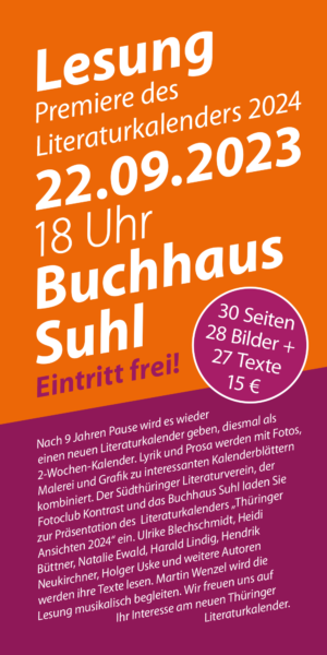 Literaturkalender Thüringer Ansichten 2024: Flyer (Gestaltung: Designakut 2023)