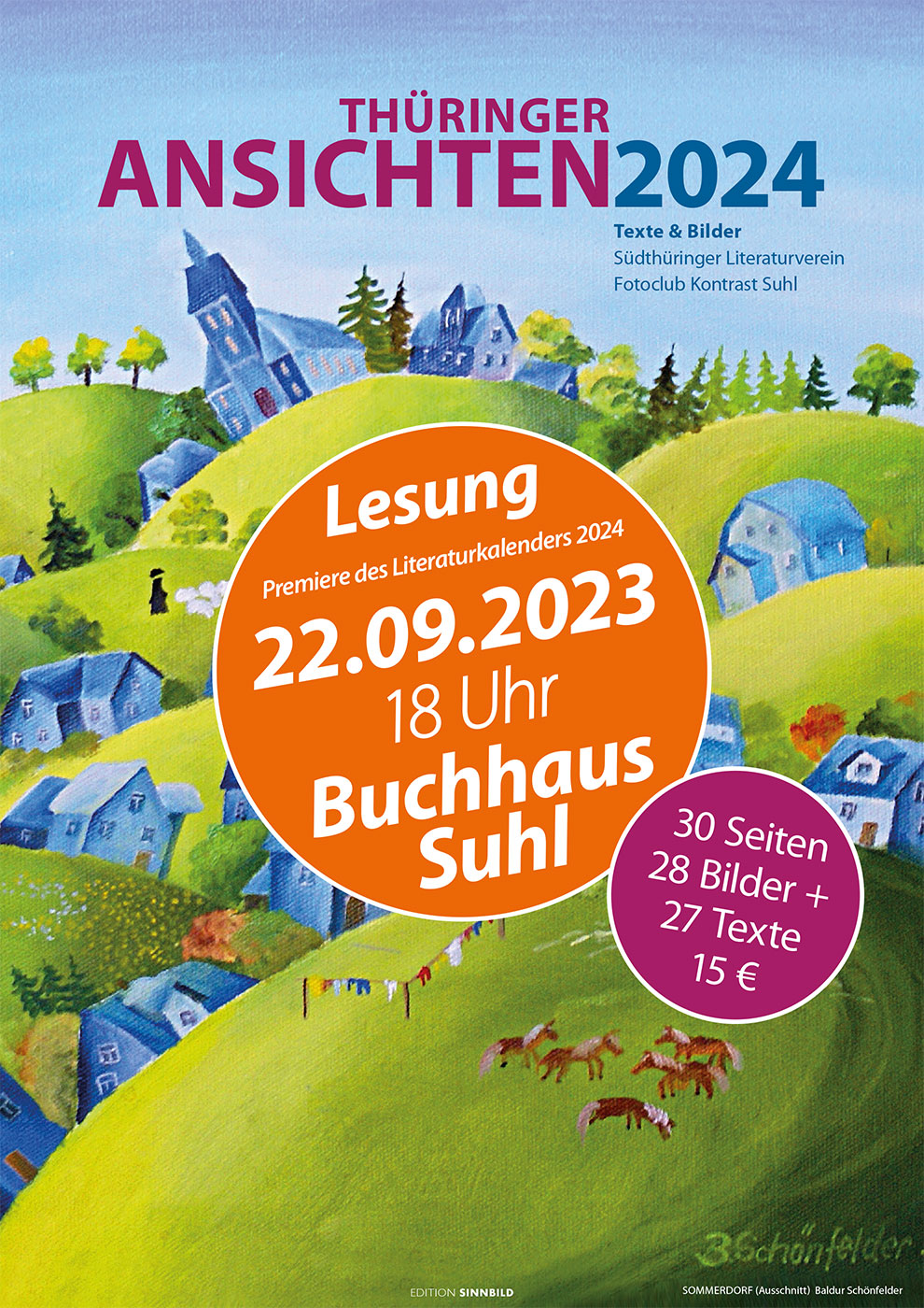2024-literaturkalender-thueringer-ansichten-plakat Literaturkalender Thüringer Ansichten 2024: Plakat (Bild: Sommerdorf, Baldur Schönfelder, Gestaltung: Designakut 2023)