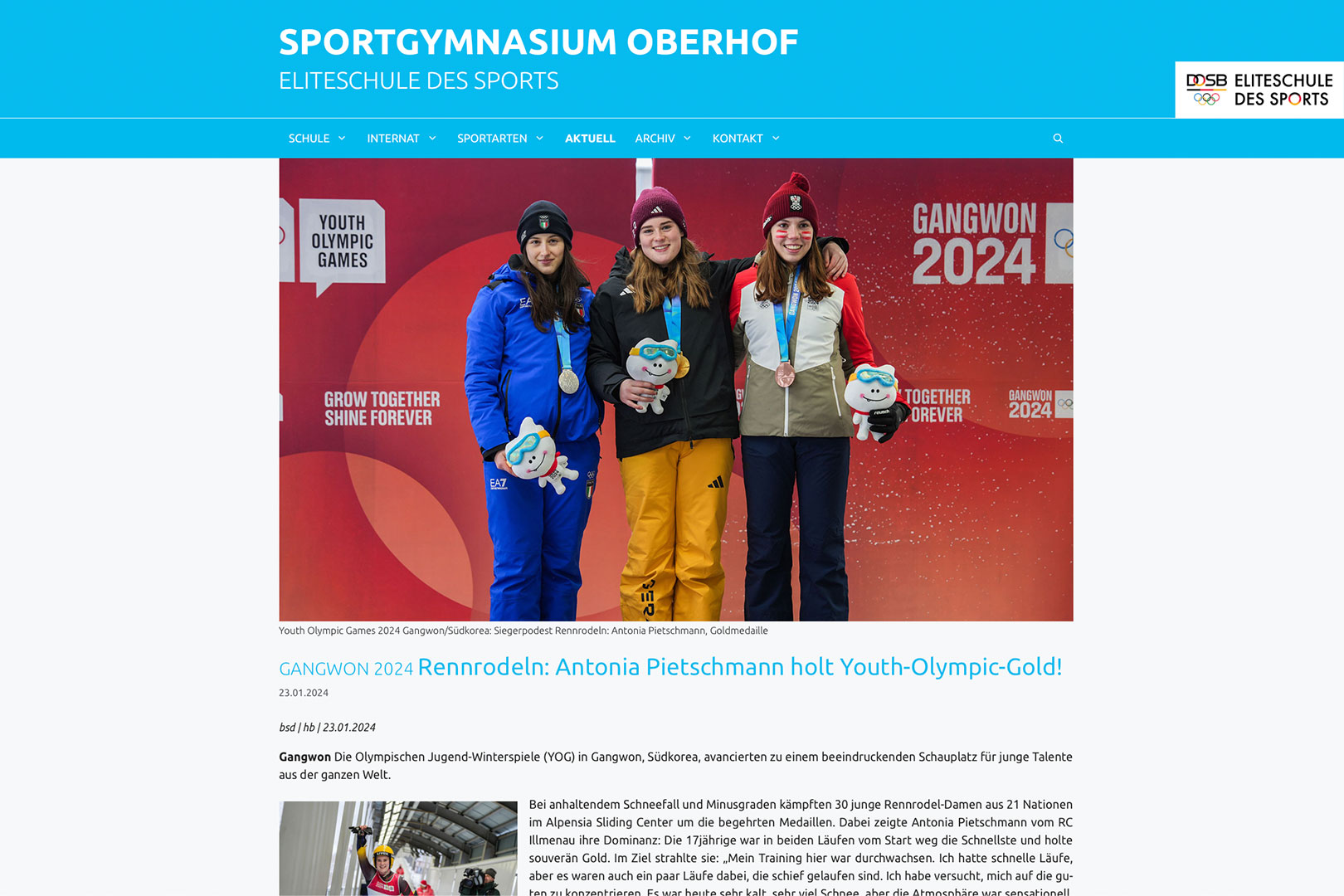 Website Sportgymnasium Oberhof: Blog Aktuelles: Beitrag (WebDesign: Designakut 2024)