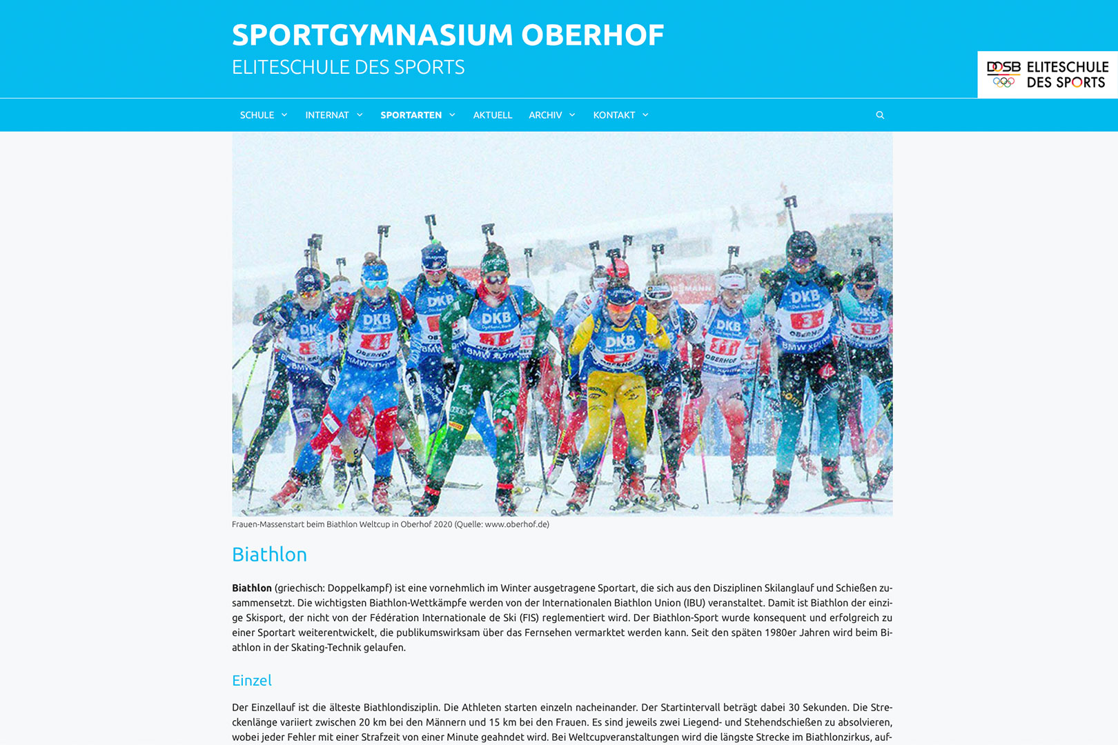 Website Sportgymnasium Oberhof: Sportarten: Biathlon (WebDesign: Designakut 2024)
