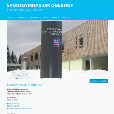 Website Sportgymnasium Oberhof: Startseite (WebDesign: Designakut 2024)