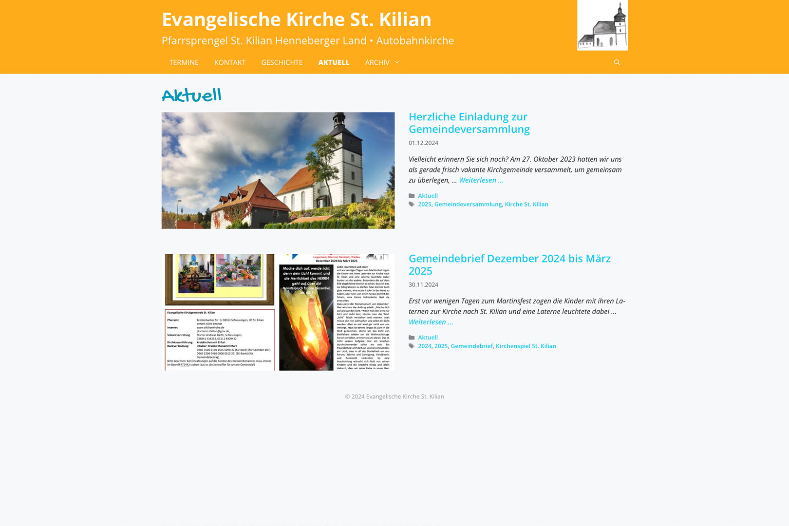 Website St. Kilian Kirche: Blog Aktuelles (WebDesign: Designakut 2024)