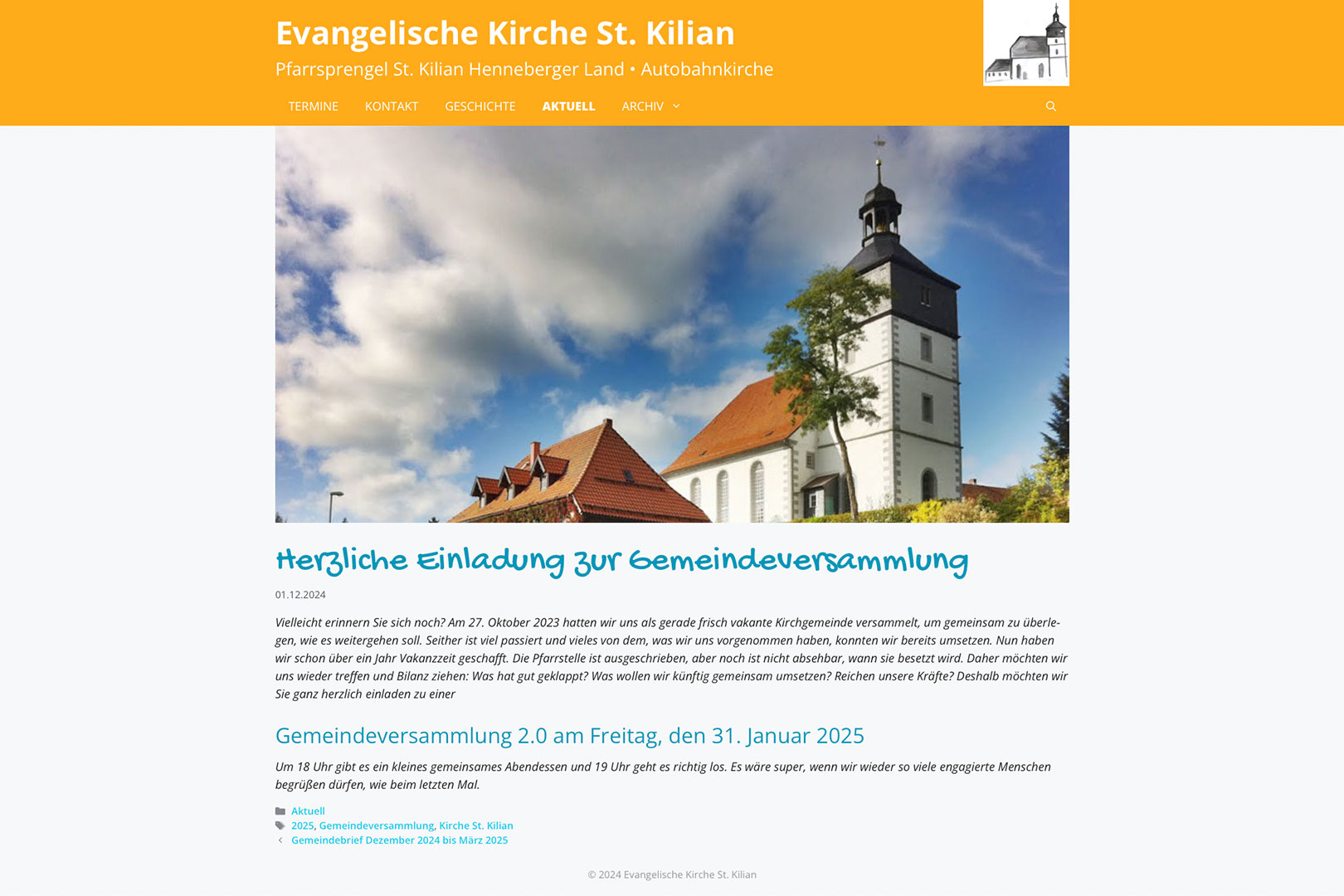 Website St. Kilian Kirche: Blog Aktuelles Beitrag (WebDesign: Designakut 2024)