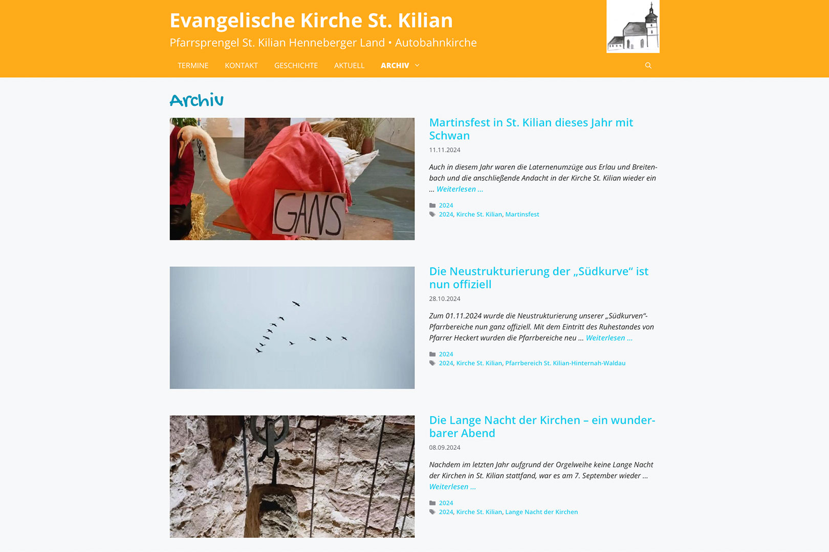 Website St. Kilian Kirche: Blog Archiv (WebDesign: Designakut 2024)