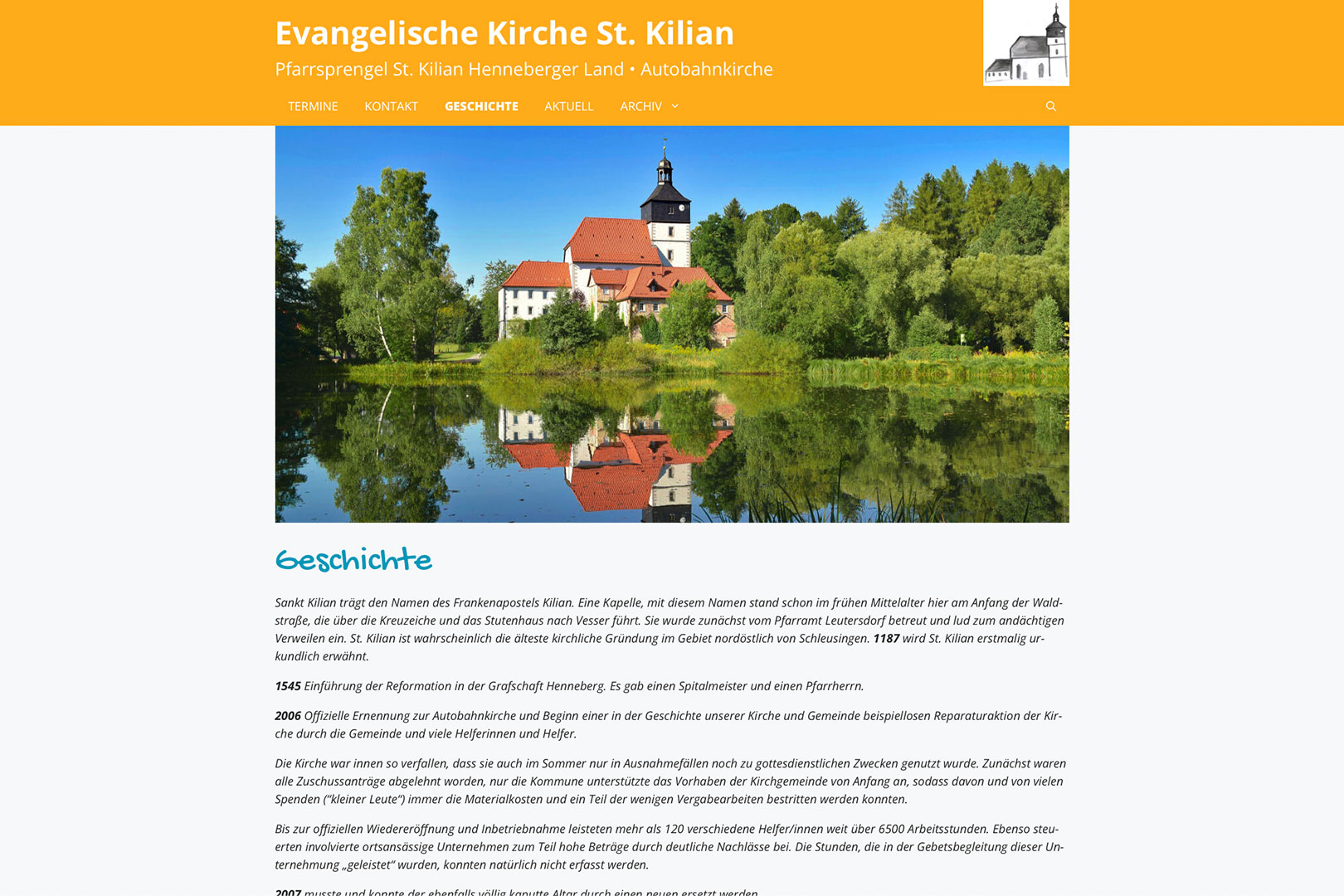 Website St. Kilian Kirche: Geschichte (WebDesign: Designakut 2024)