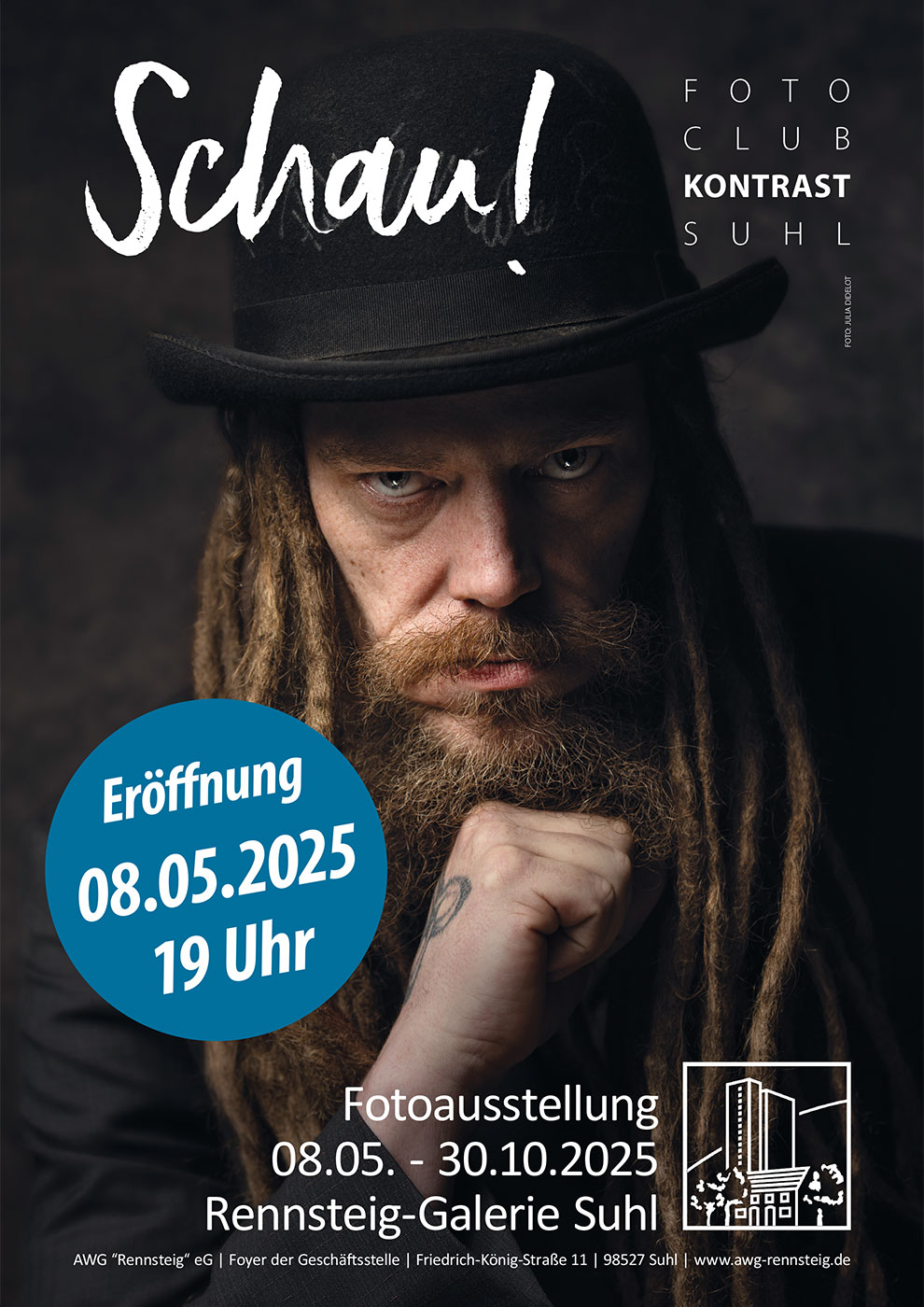 08.05.-30.10.2025: Fotoclub-Kontrast-Ausstellung "Schau!" in der Rennsteig-Galerie Suhl (Plakat: Eröffnung)