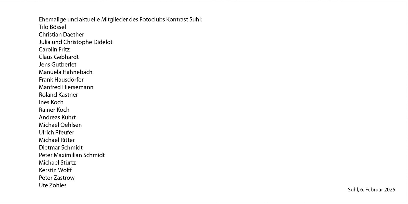 Trauerkarte des Fotoclubs Kontrast Suhl zum Tod von Günter Giese am 22.01.2025