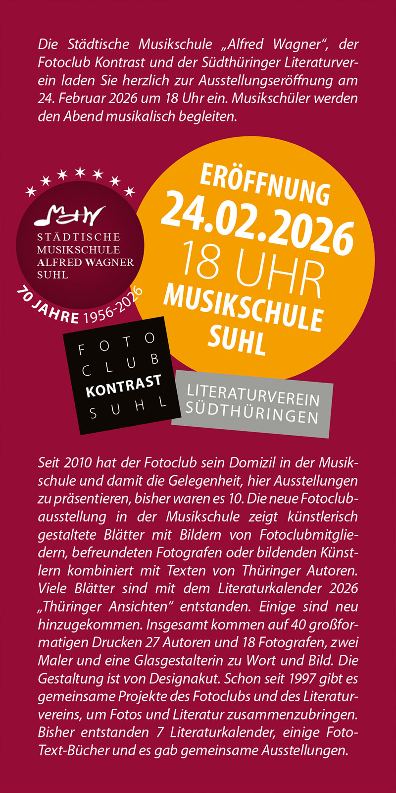 24.01. - 22.10.2026: Fotoclubausstellung "Thüringer Ansichten" in der Musikschule Suhl (Flyer)