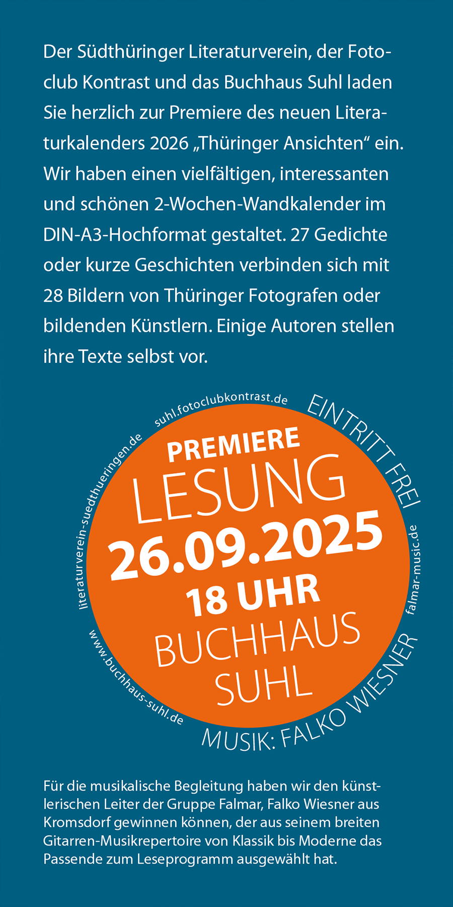 Literaturkalender Thüringer Ansichten 2026: Einladungskarte Premiere (Gestaltung: Designakut)