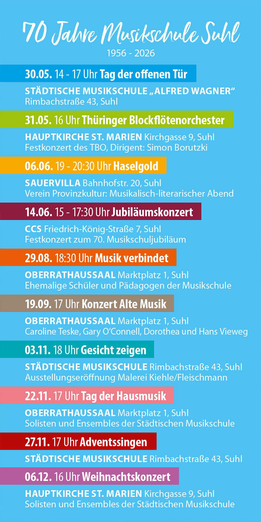 Musikschule Suhl: Jubiläumskonzert 2026, Flyer (Gestaltung: Andreas Kuhrt)