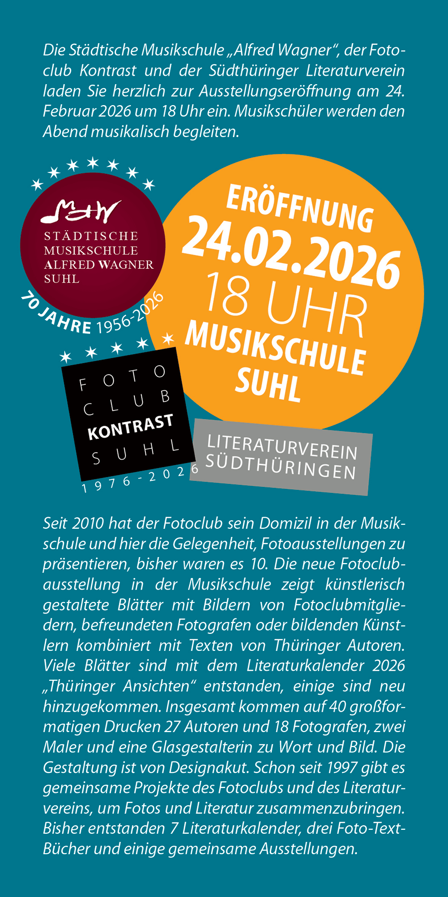 24.01. - 22.10.2026: Fotoclubausstellung "Thüringer Ansichten" in der Musikschule Suhl (Flyer)