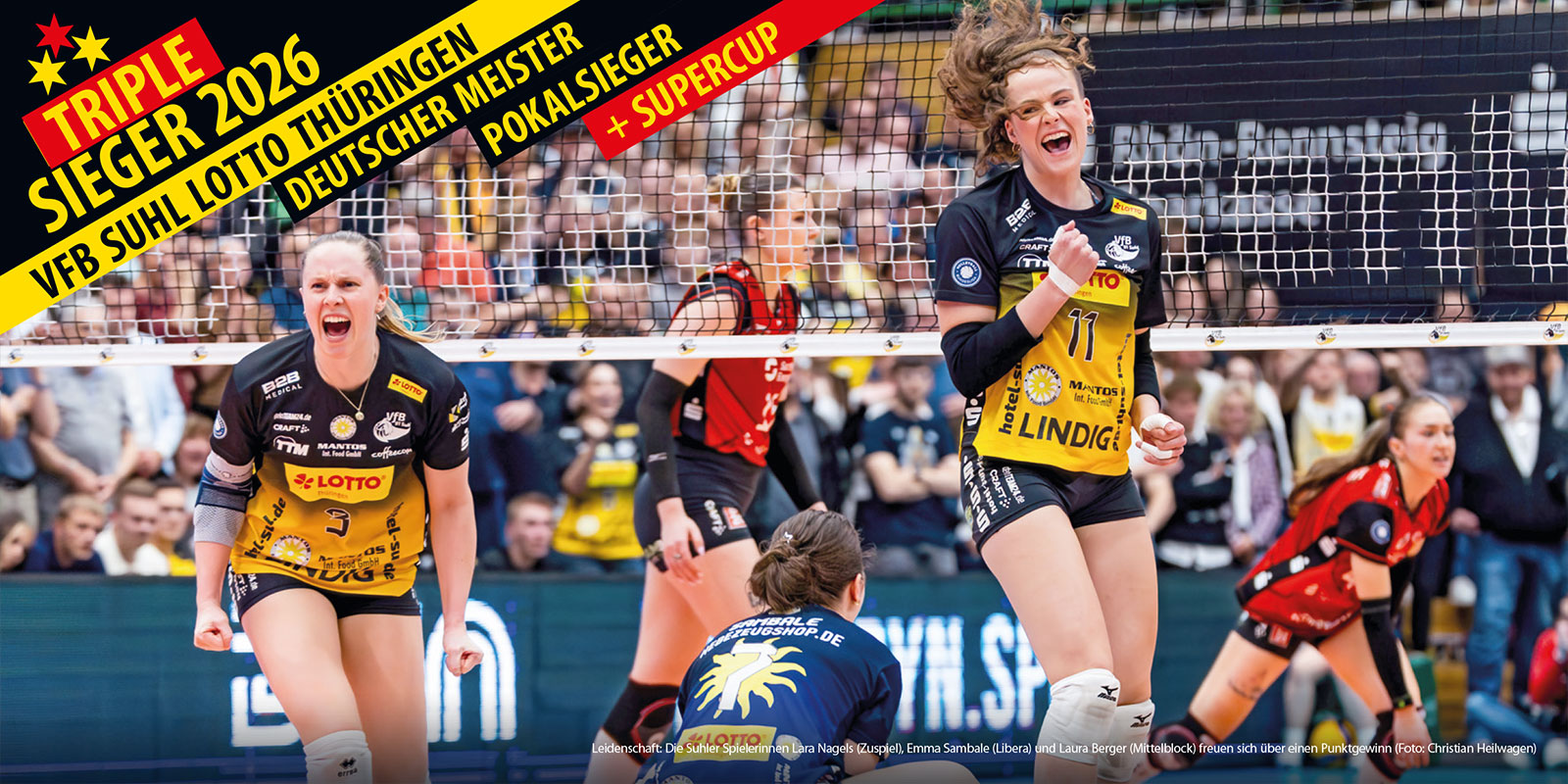 Openair-Ausstellung 2026: VfB Suhl LOTTO Thüringen: Triplesieger 2026: Lara Nagels, Emma Sambale + Laura Berger (3. Playoff-Finale, Wolfsgrube Suhl, 22.04.2026)