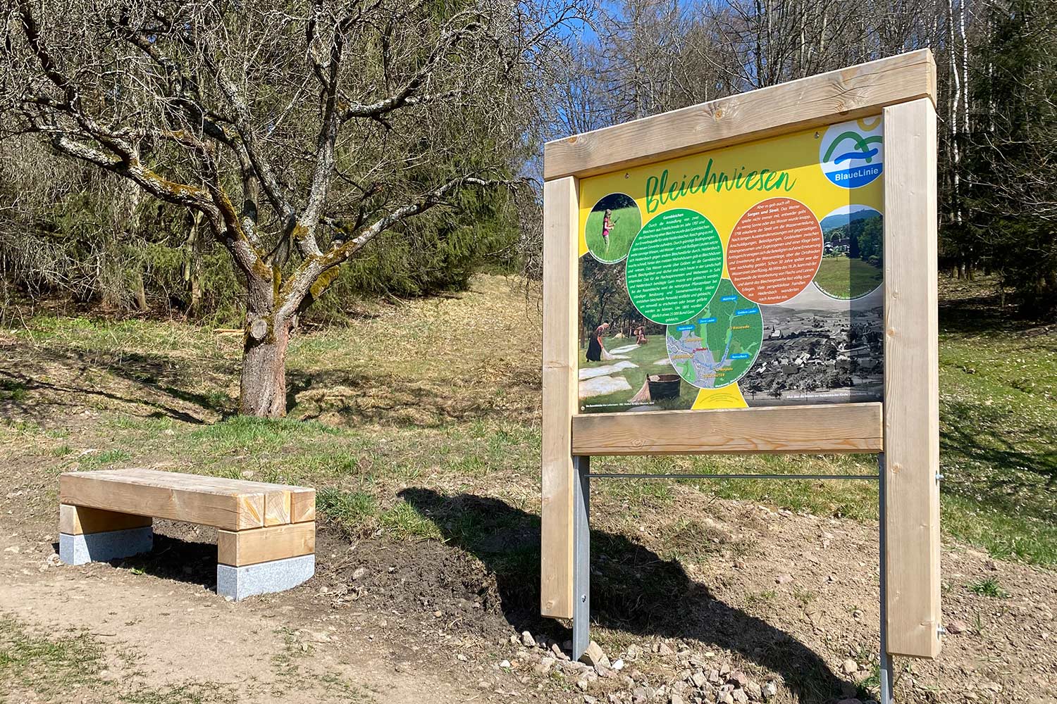 "Blaue Linie" Goldlauter-Heidersbach: Infotafel "Bleichwiesen" (Foto: Manuela Hahnebach)